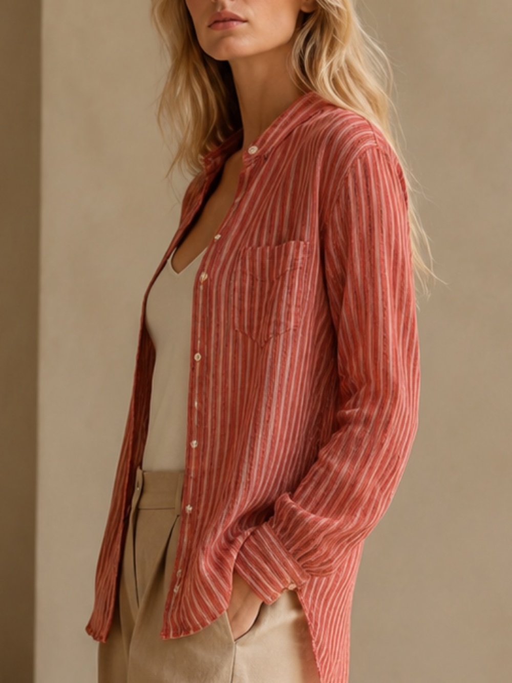 Isabel Marant Coral Stripe Button-Down Cotton Shirt - Picture 3 of 7